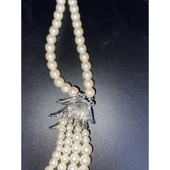 Art Deco Style multi Strand Faux Pearl And Rhinestone Wedding Necklace - Picture 7 of 8